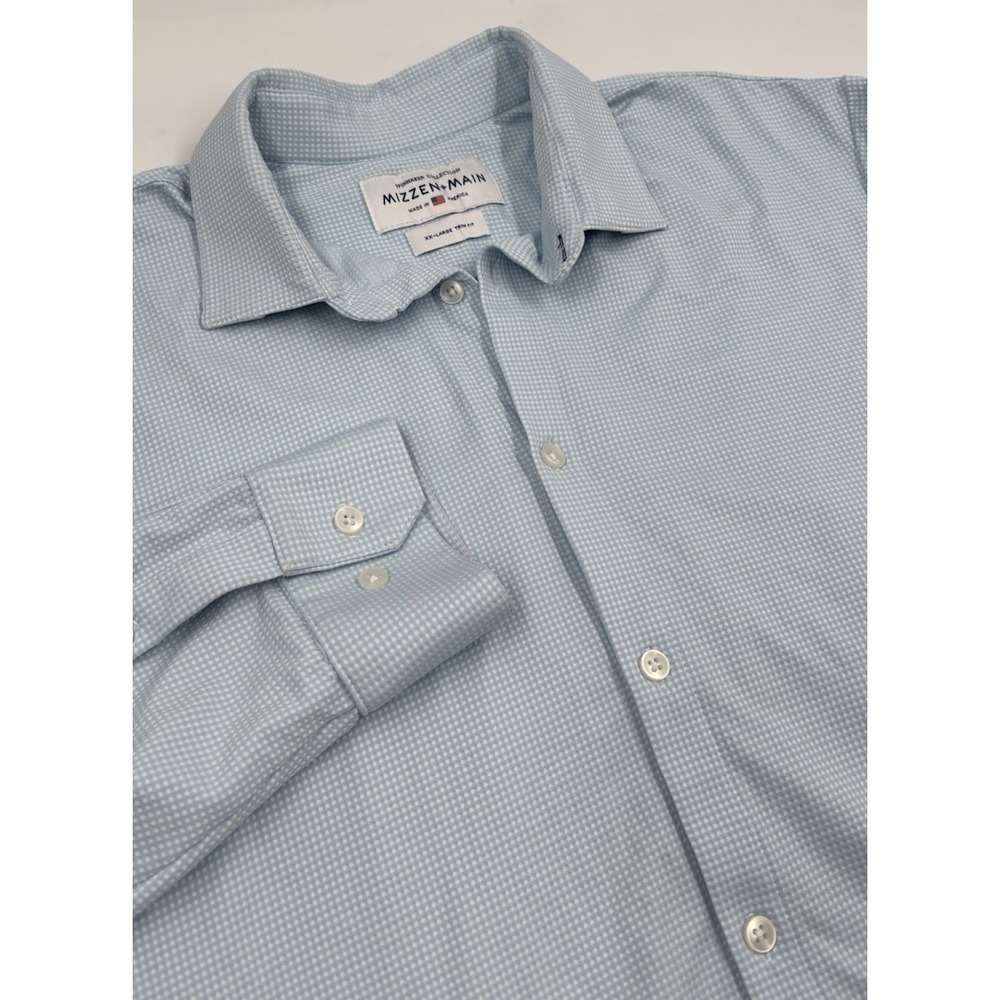 Mizzen + Main Men's XXL‎ Trim Fit Blue White Checkered Nylon Dress Shirt